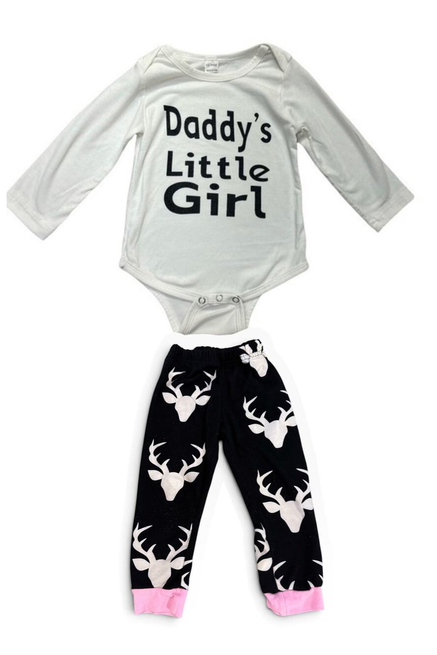 Daddy’s Little Girl Outfit White Long Sleeve Bodysuit & Panta Girl’s 12 Months
